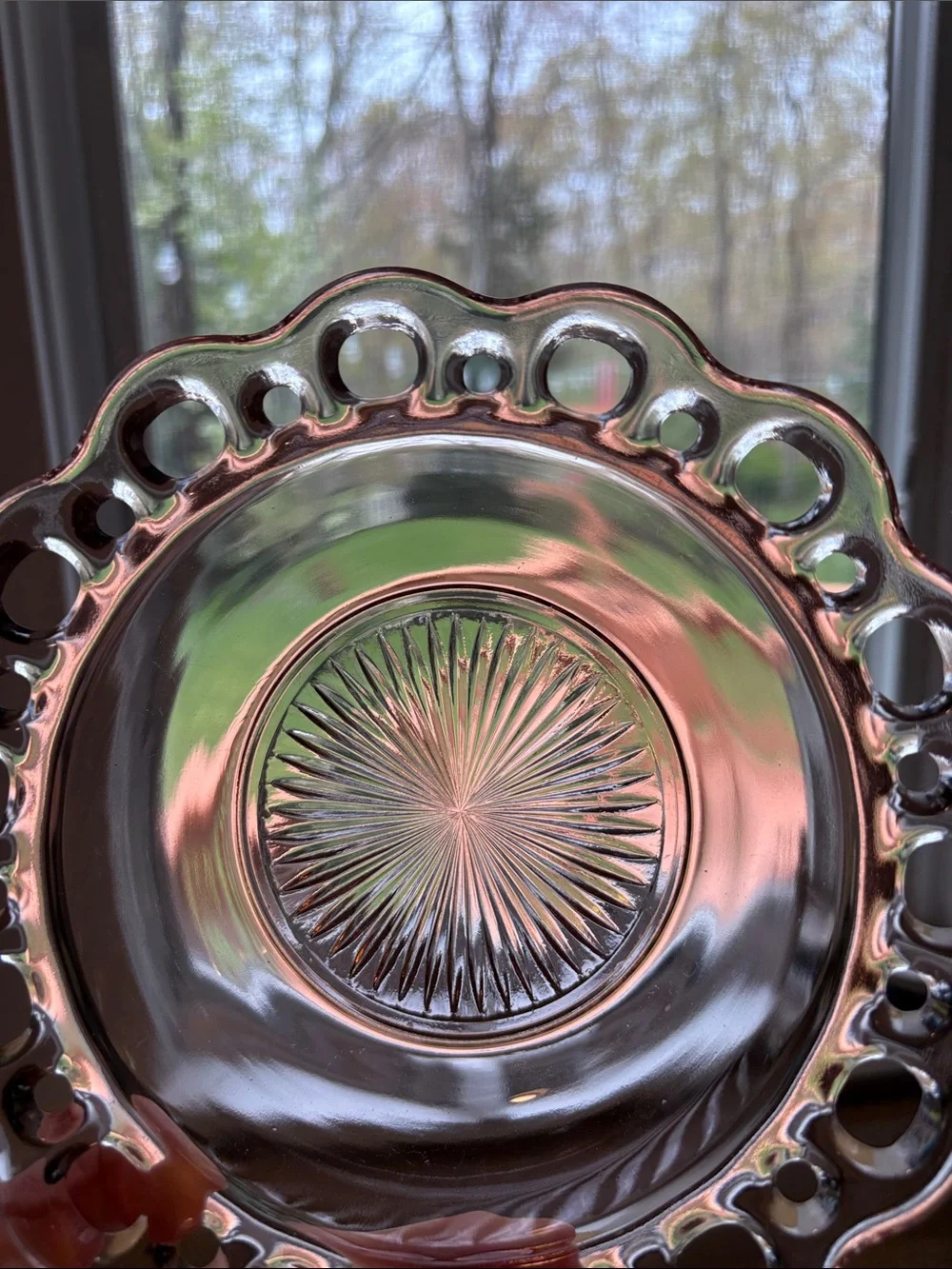 (2) Pink Depression Glass Lace Edge Bowls - Hocking Glass Co 1930s